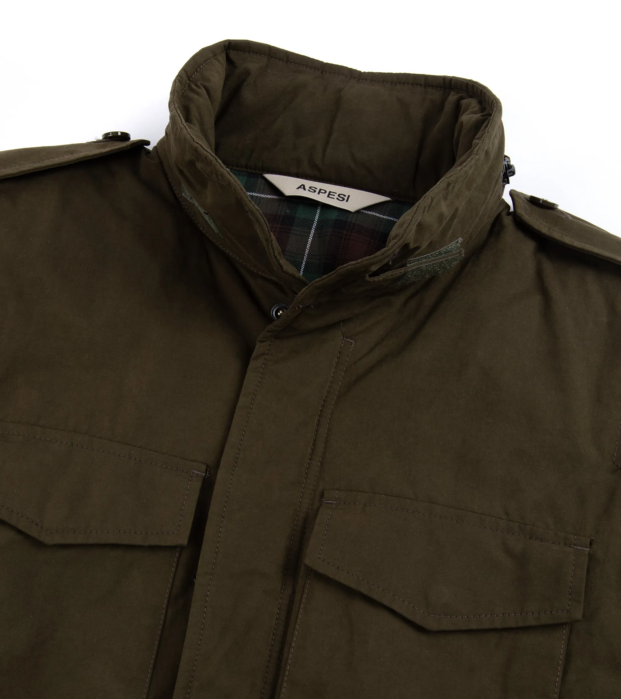 Aspesi Dry Wax Cotton Padded Field Jacket: Olive