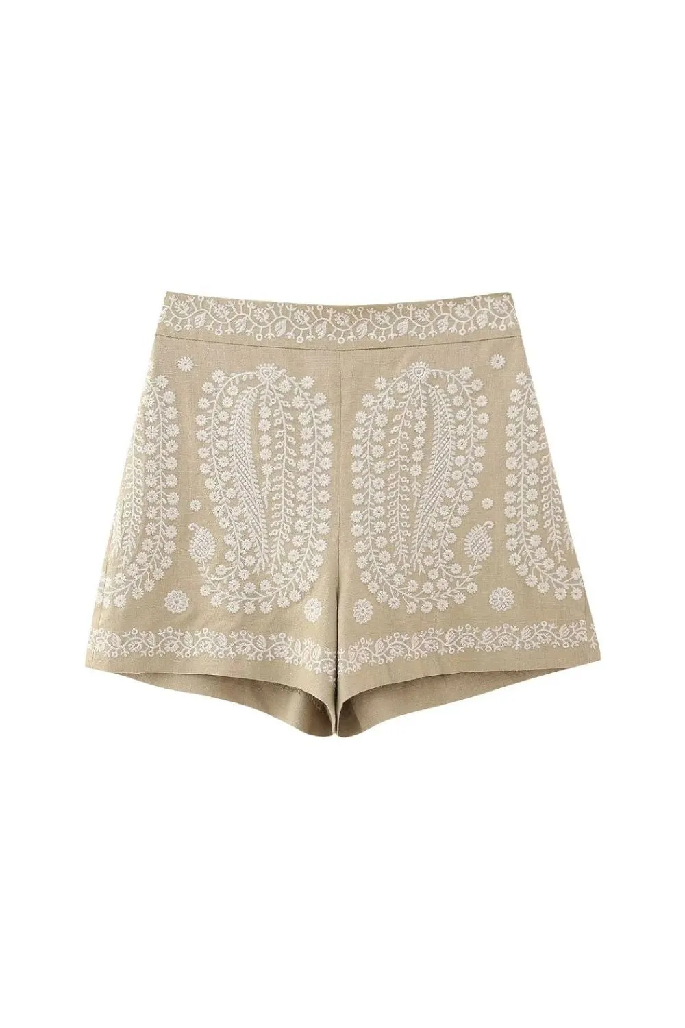 'Audrey' Embroidered High-Waisted Straight-Leg Shorts