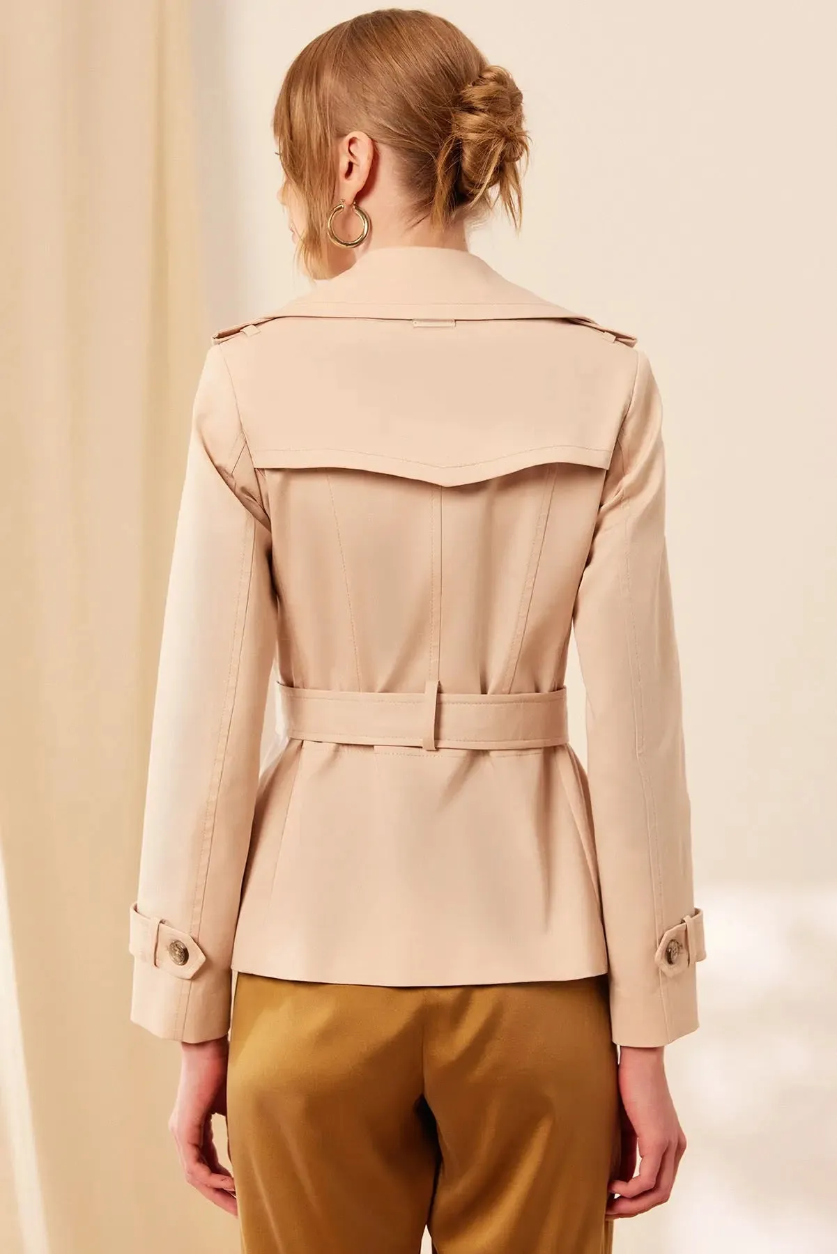 Beige Matilda Cotton Short Trench Coat