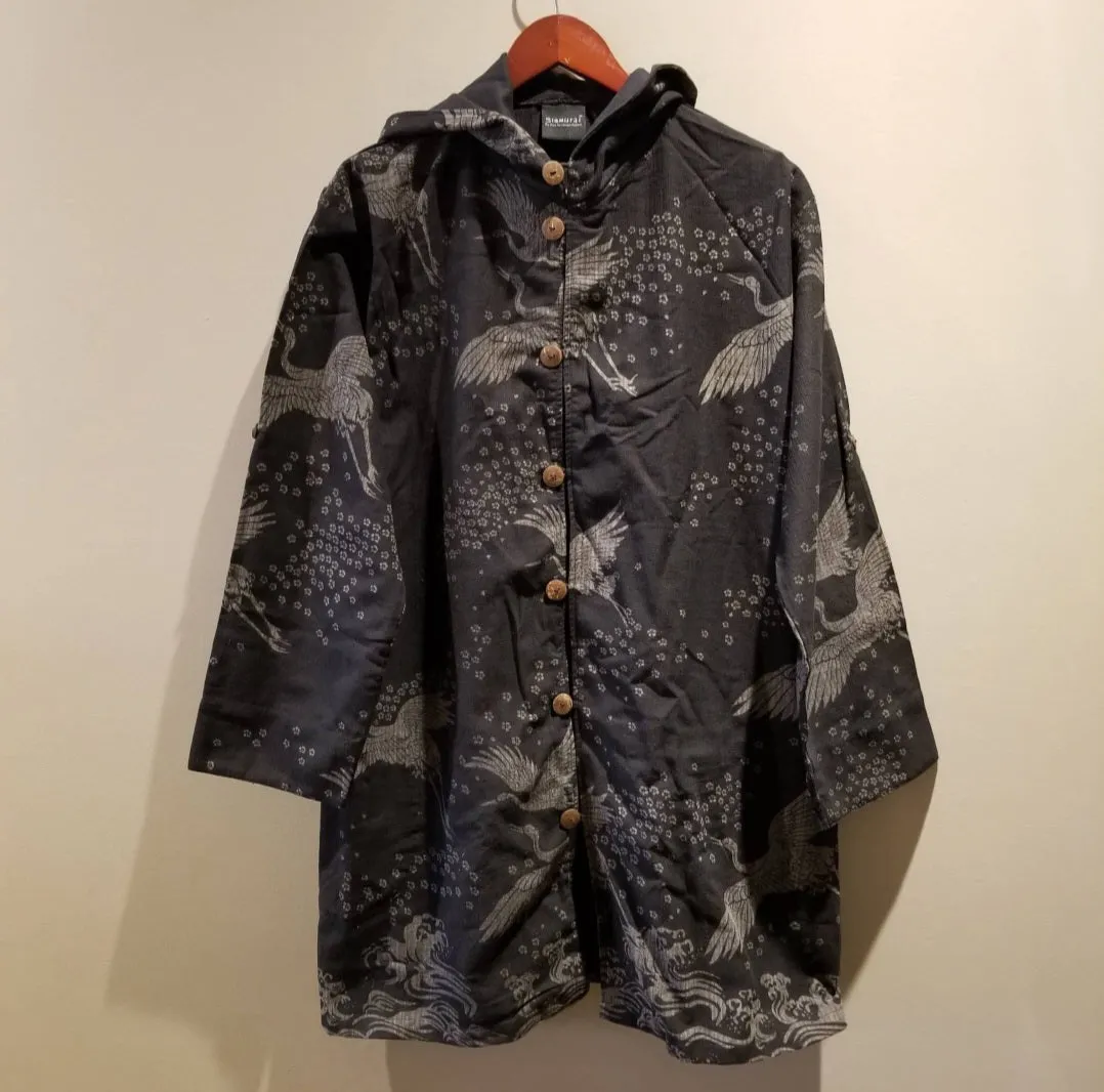 Black Crane Button Up Hoodies jacket