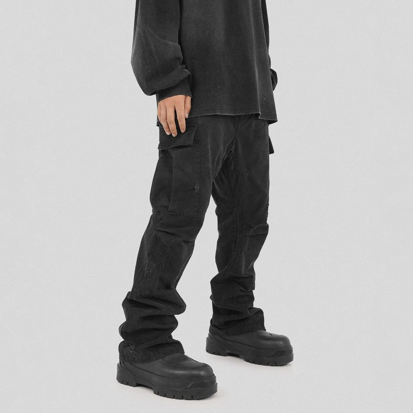 Black Distressed Cargo Pants