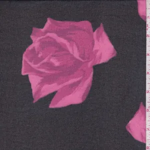 Black/Magenta Rose Crepe Chiffon Fabric