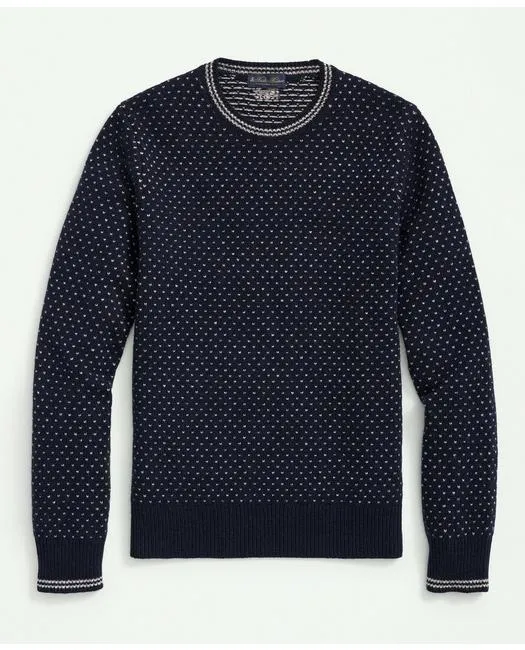 Brooks Brothers Men's Merino Wool Crewneck Dot Jacquard 1818 Sweater Navy