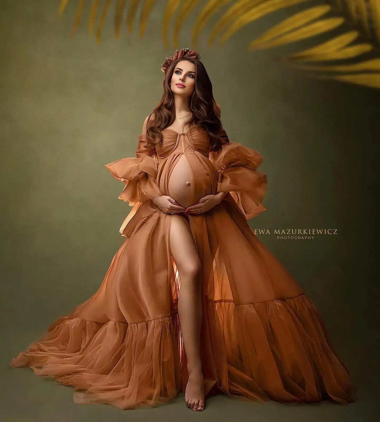 Brown Maternity Dresses For Pregnancy Photo Shoot Long Sleeve Women's Baby Shower Dresses For Pregnancy Customized