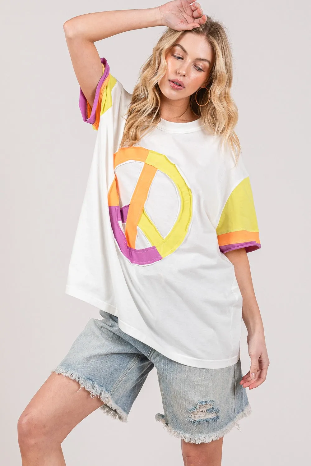 Color Block Peace Applique T-Shirt