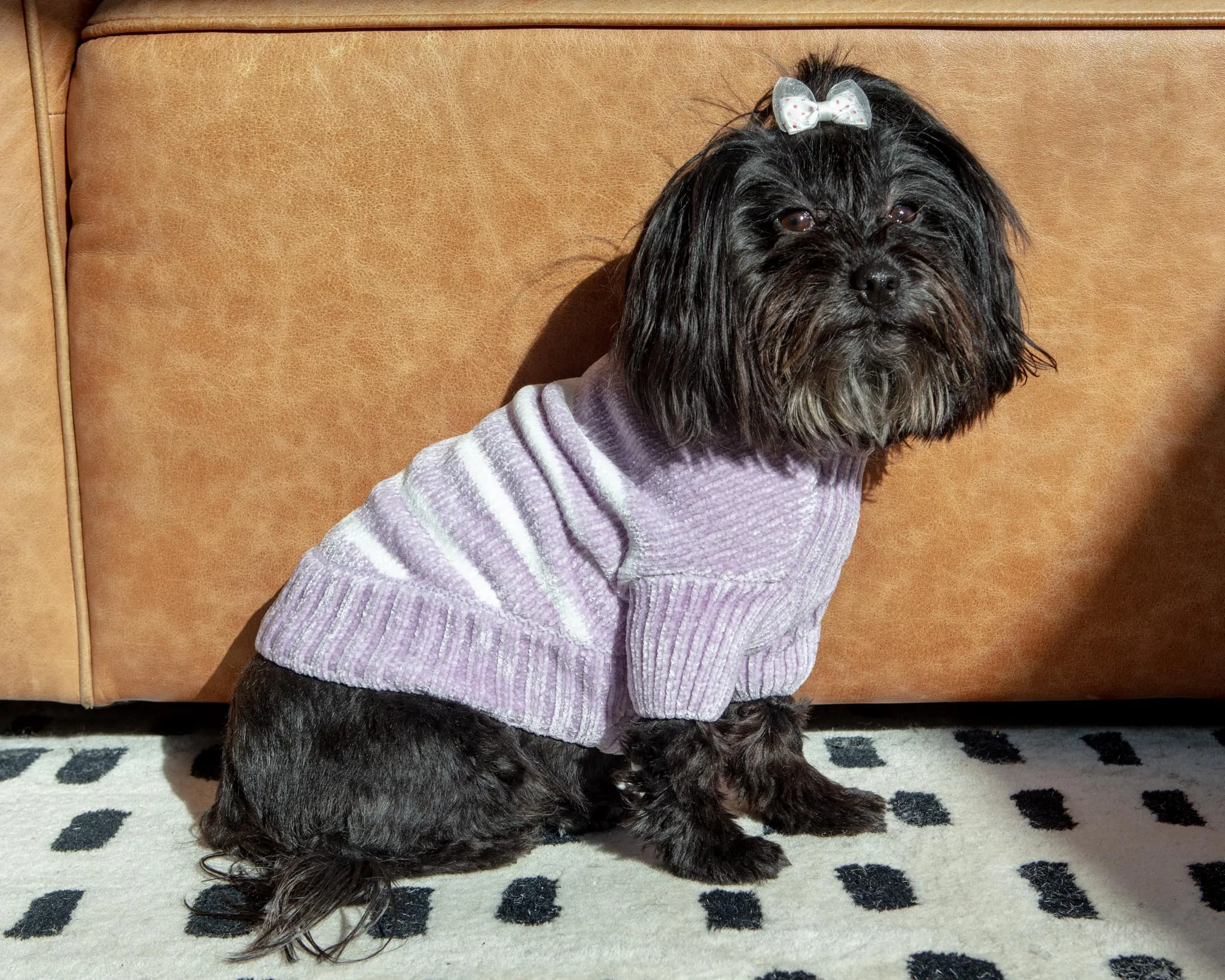 Cozy Soft Chenille Striped Dog Sweater in Lavender Frost (FINAL SALE)