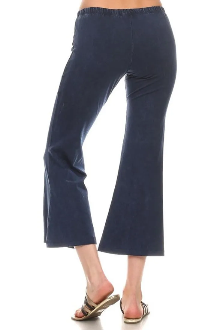 Cropped Capri Pants High Waist Flare Denim Yoga Pants Blue