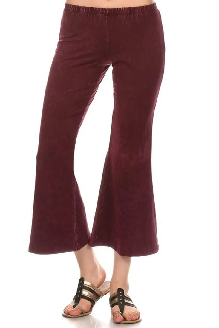 Cropped Pants High Waist Flare Denim Burgundy