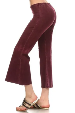 Cropped Pants High Waist Flare Denim Burgundy