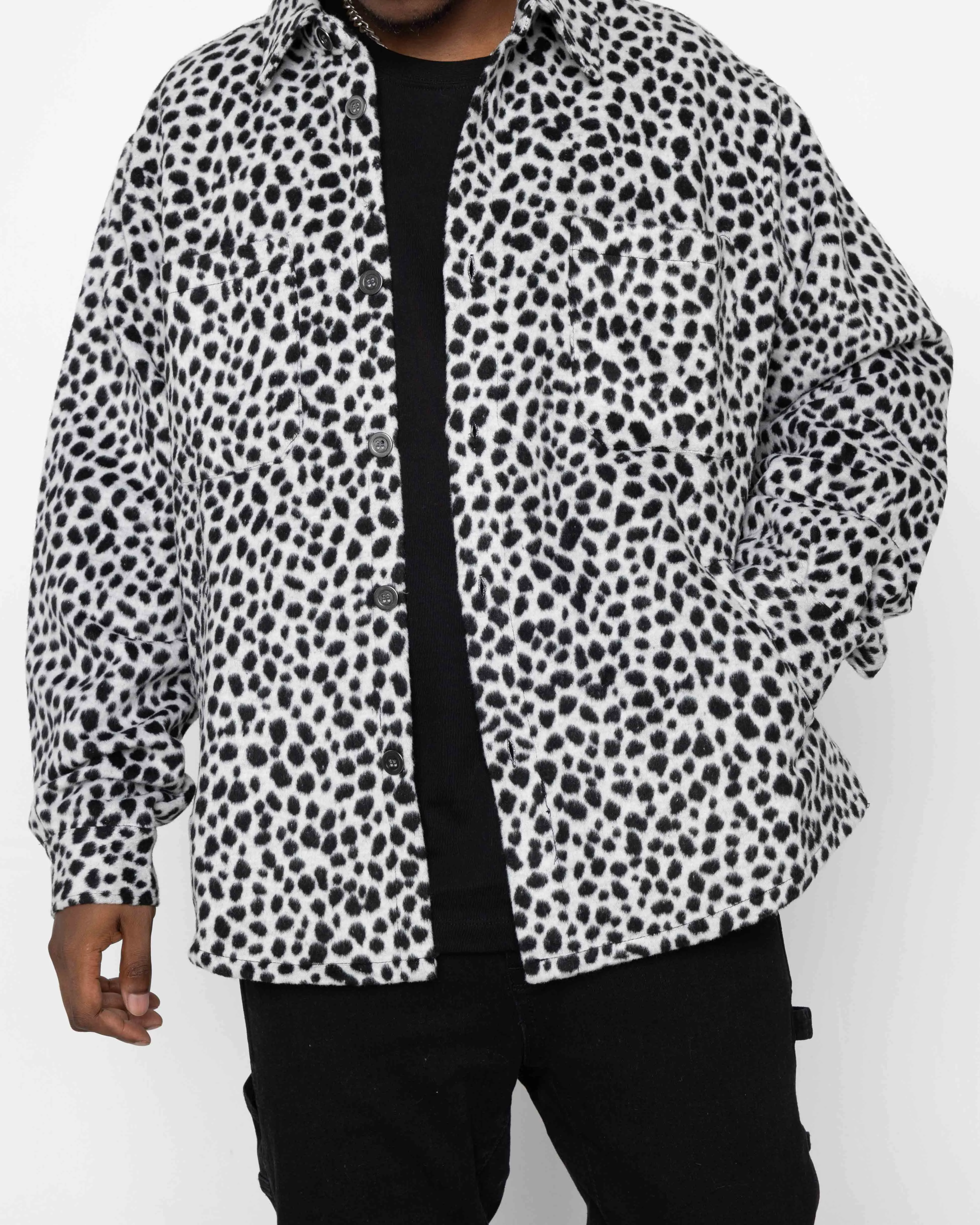 EPTM SIDE SLIT FLANNEL-SNOW LEOPARD