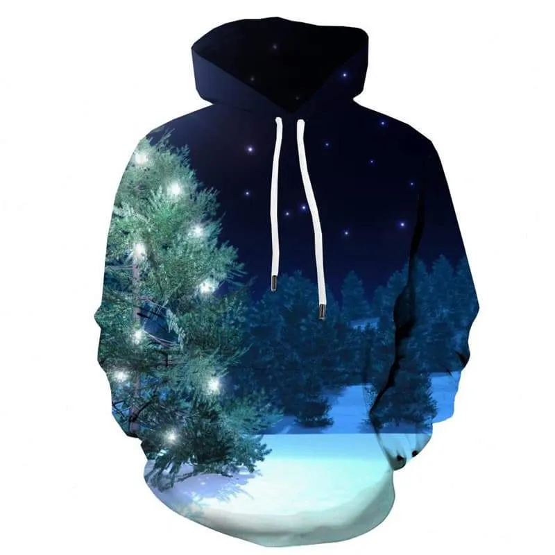 Forest Sweatshirts men Tree Hooded Casual Galaxy 3d Printed Christmas Sweatshirt Printed