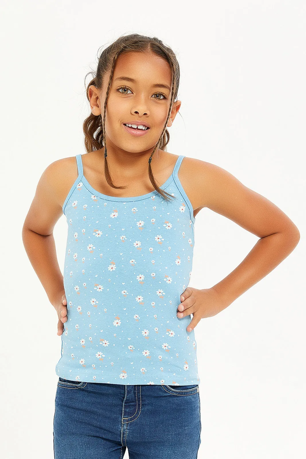 Girls Blue And Grey Strappy Vest Set (Pack of 2)