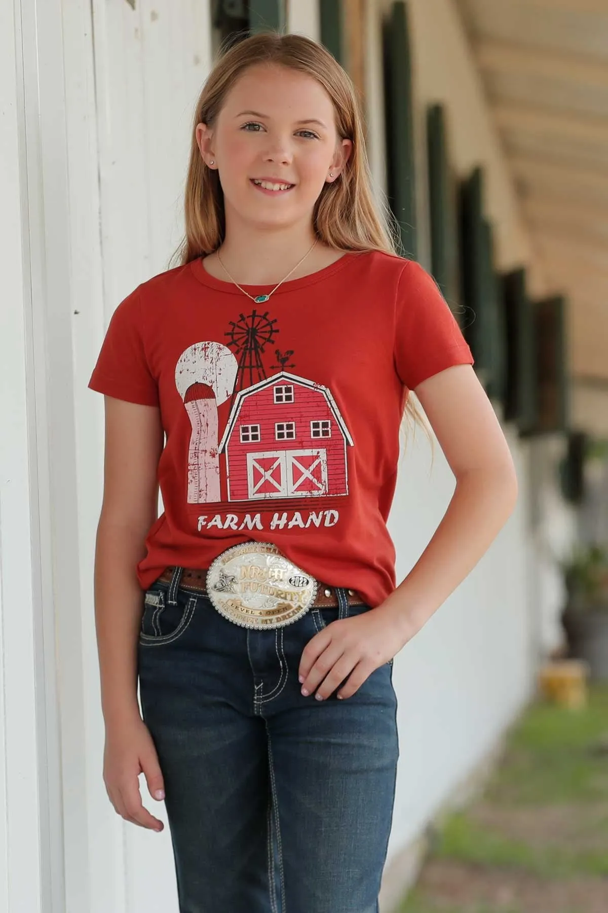 Girl's Cruel Girl Red Farm Hand Graphic Tee