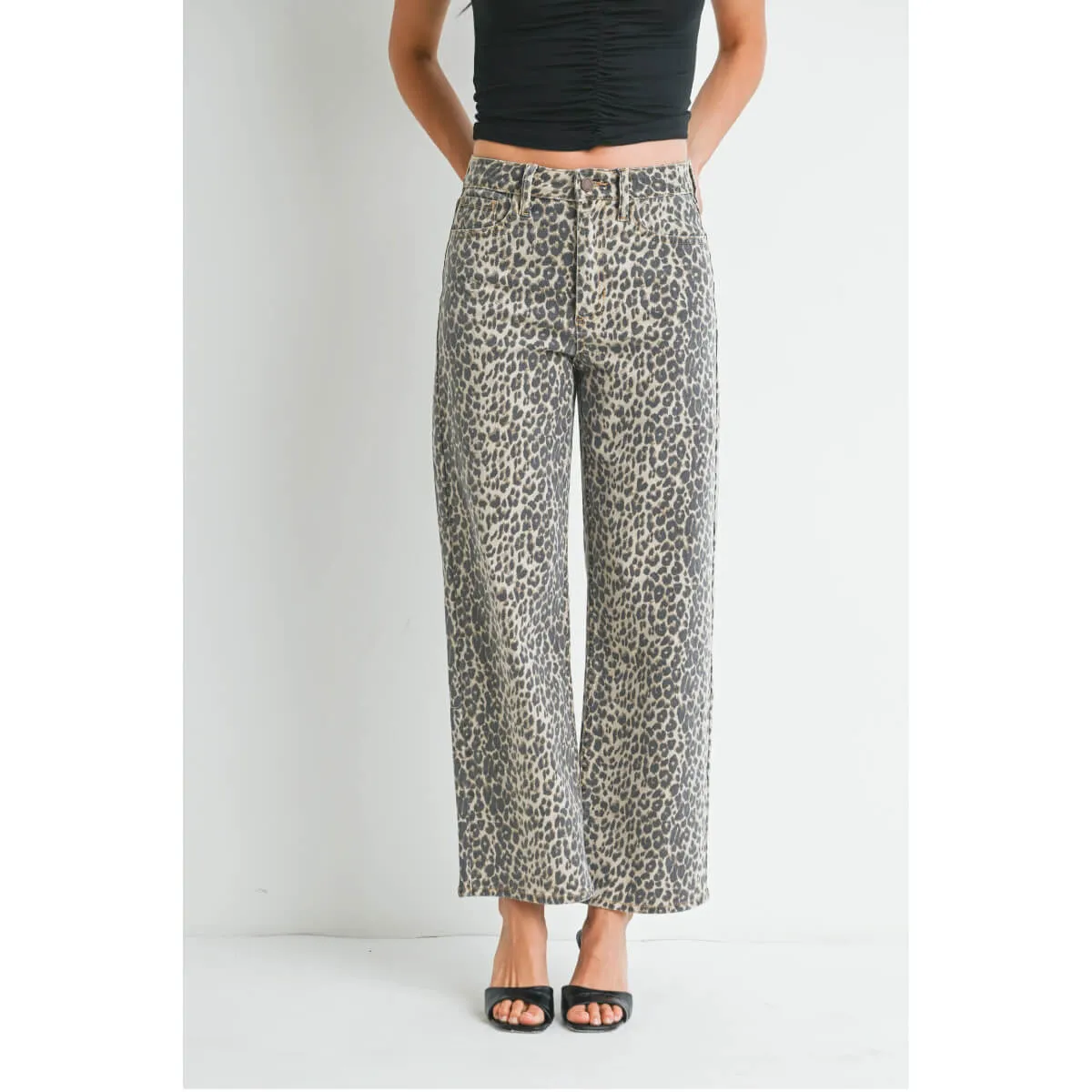 High Rise Vintage Leopard Print Straight Leg Jean