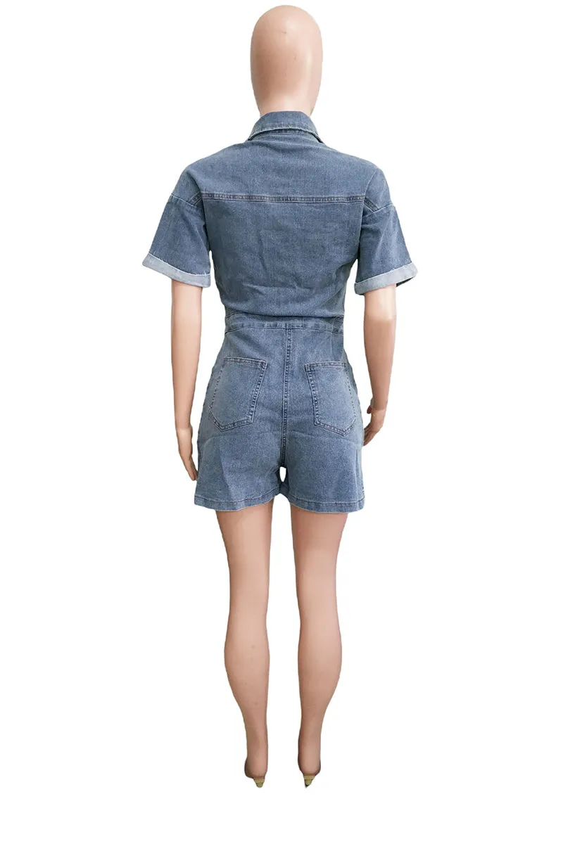 JS3453 Short Sleeve Denim Rompers