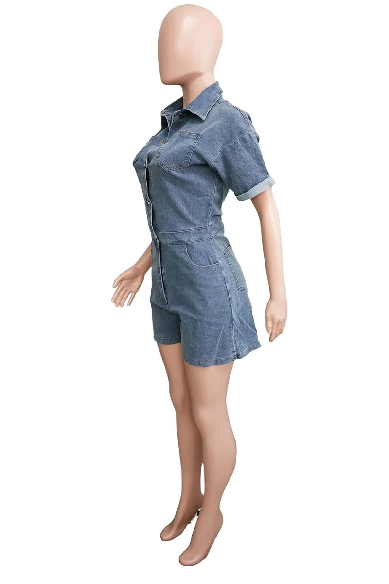 JS3453 Short Sleeve Denim Rompers