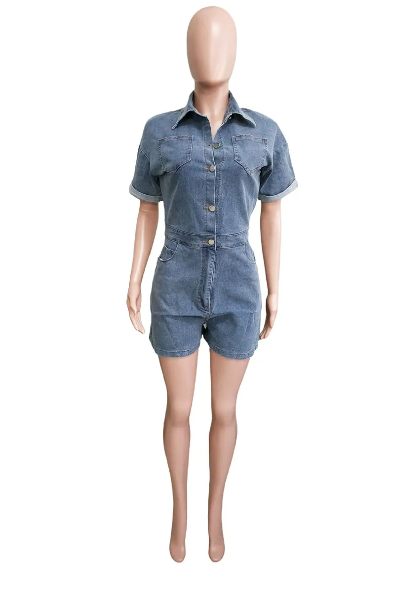 JS3453 Short Sleeve Denim Rompers