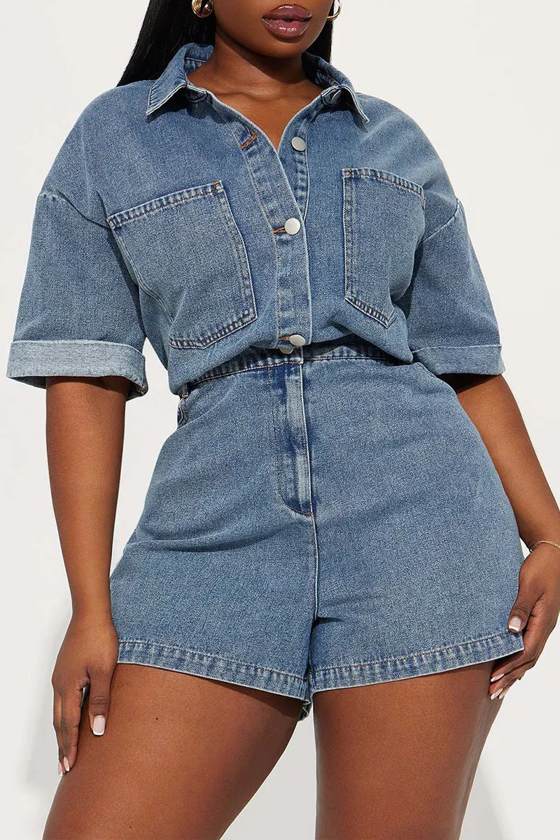 JS3453 Short Sleeve Denim Rompers