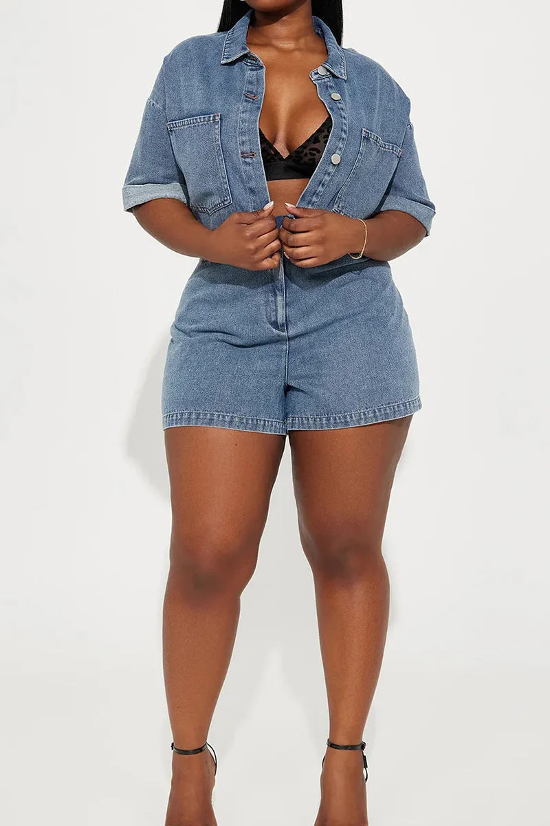 JS3453 Short Sleeve Denim Rompers