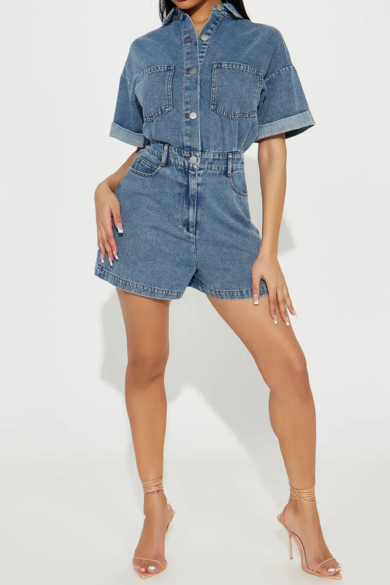 JS3453 Short Sleeve Denim Rompers