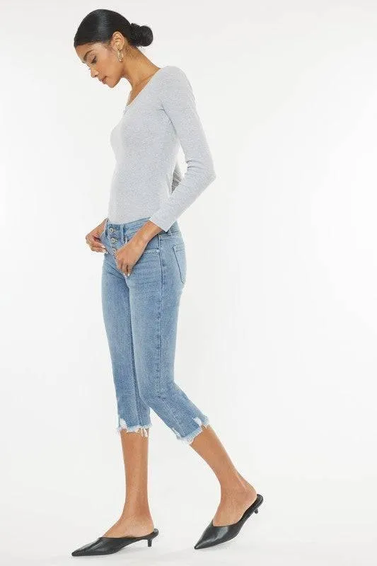 Kancan Mid-Rise Frayed Hem Capri Jeans