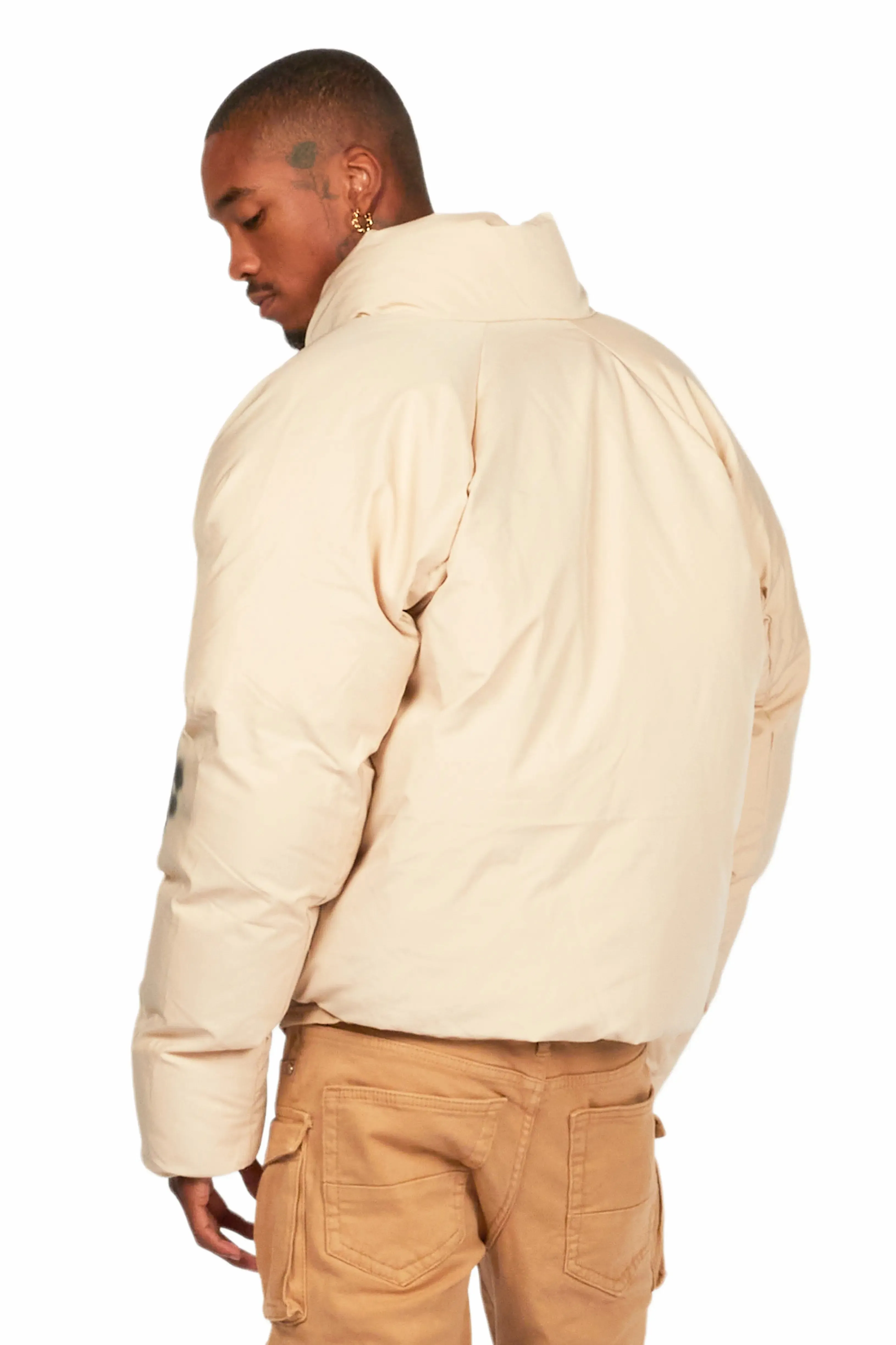 Keno Beige Graphic Puffer Jacket