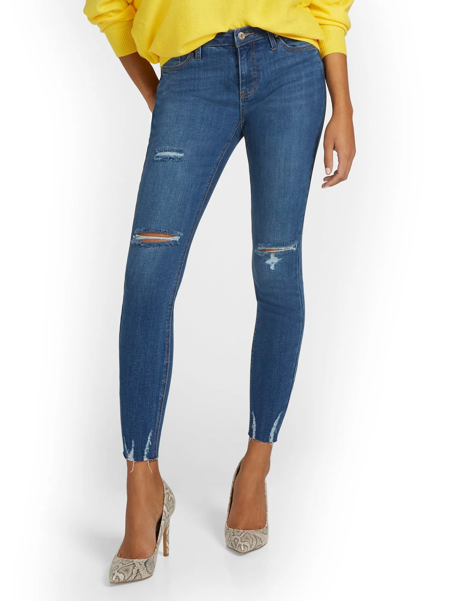 Lexi Mid-Rise Super-Skinny Ankle Jeans - Dark Blue Wash