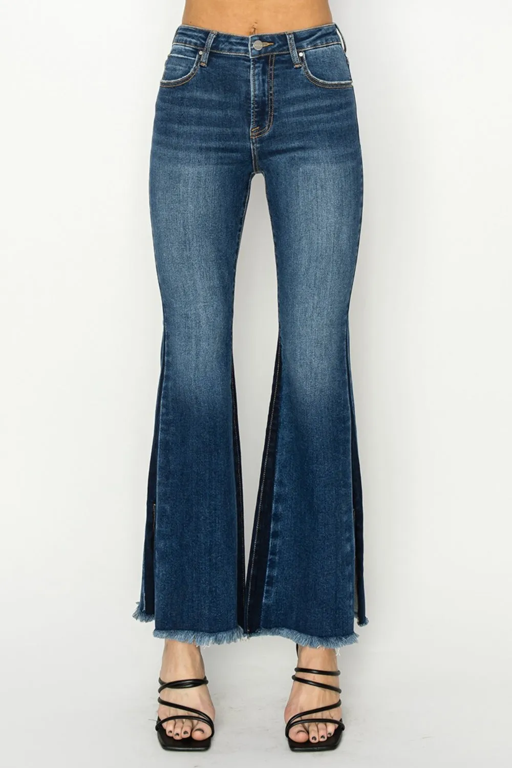 Liza High Rise Side Shadow Seam Detail Slit Flare Jeans