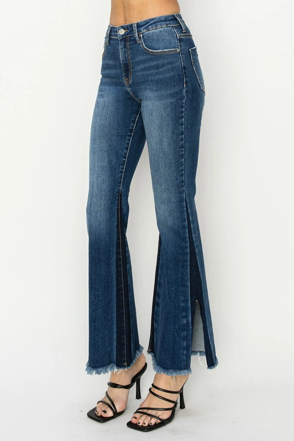 Liza High Rise Side Shadow Seam Detail Slit Flare Jeans