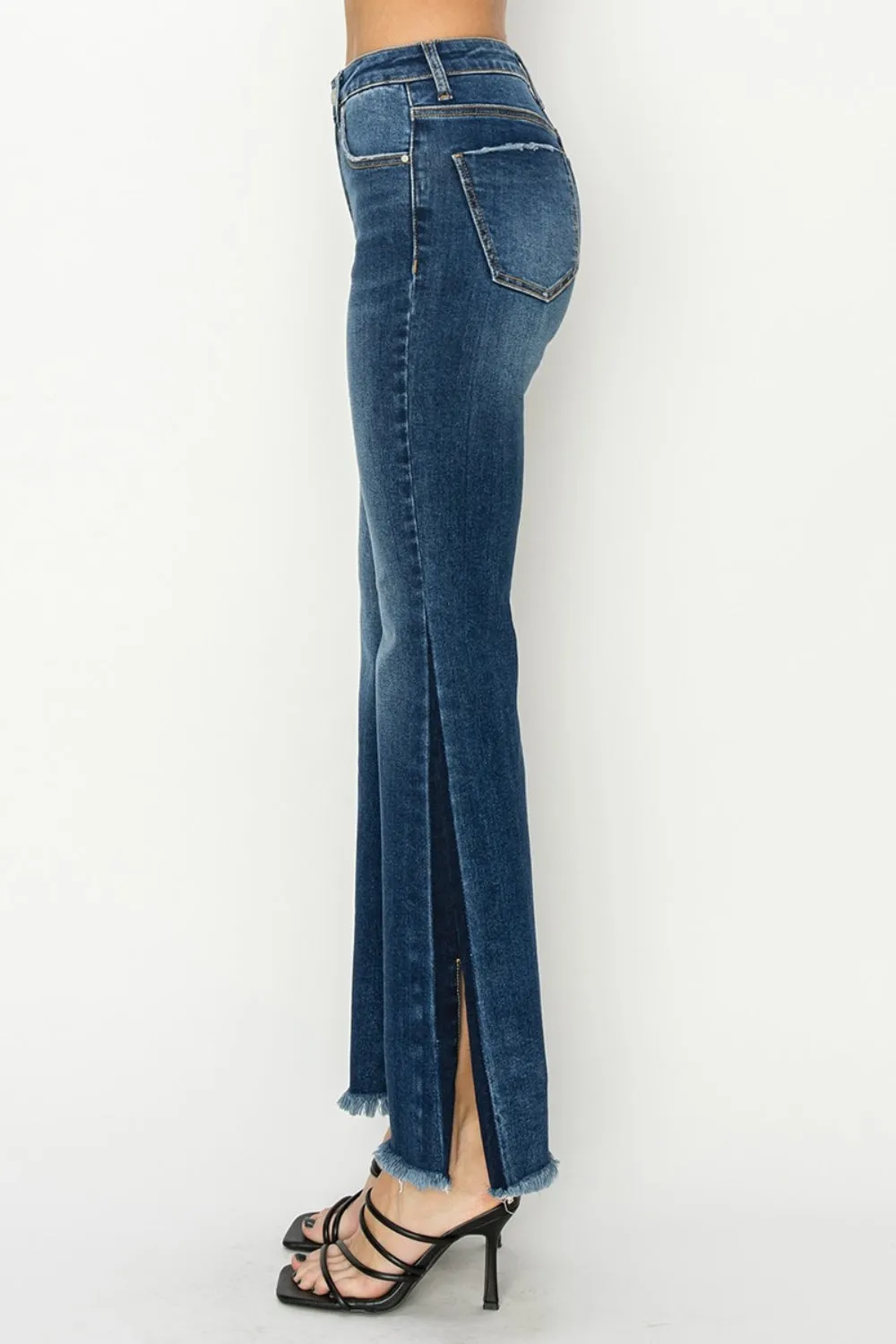 Liza High Rise Side Shadow Seam Detail Slit Flare Jeans