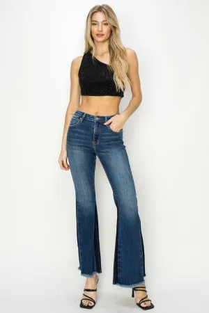 Liza High Rise Side Shadow Seam Detail Slit Flare Jeans