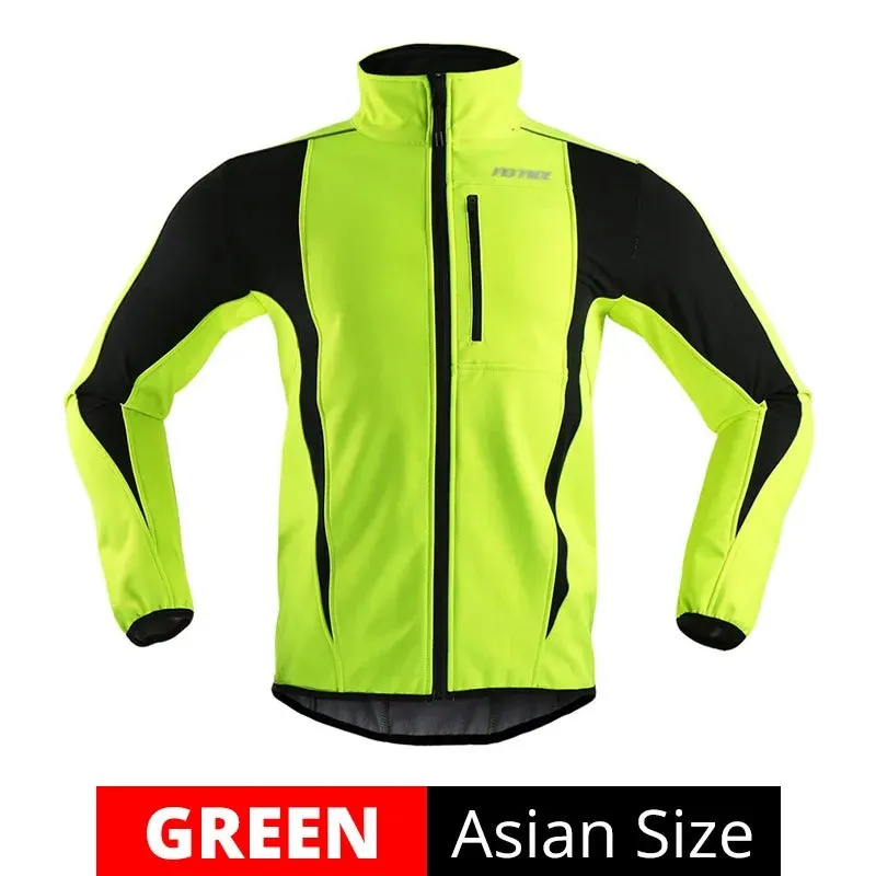 Men Cycling Reflective Jacket Thermal Fleece Winter Windproof Waterproof Jersey Autumn Bicycle Windbreaker MTB Bike Clothing