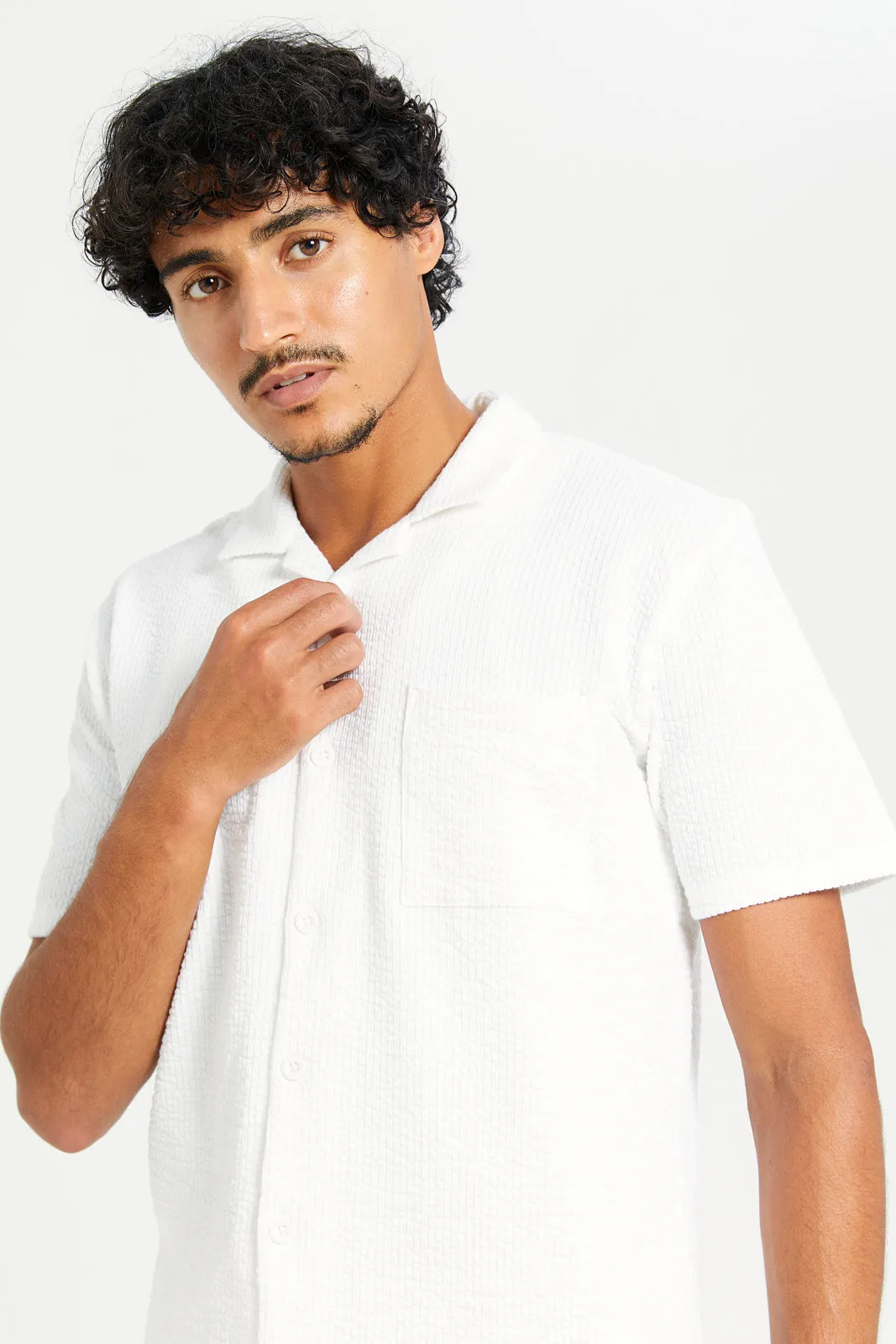 Men Ivory Jacquard Lounge Shirt