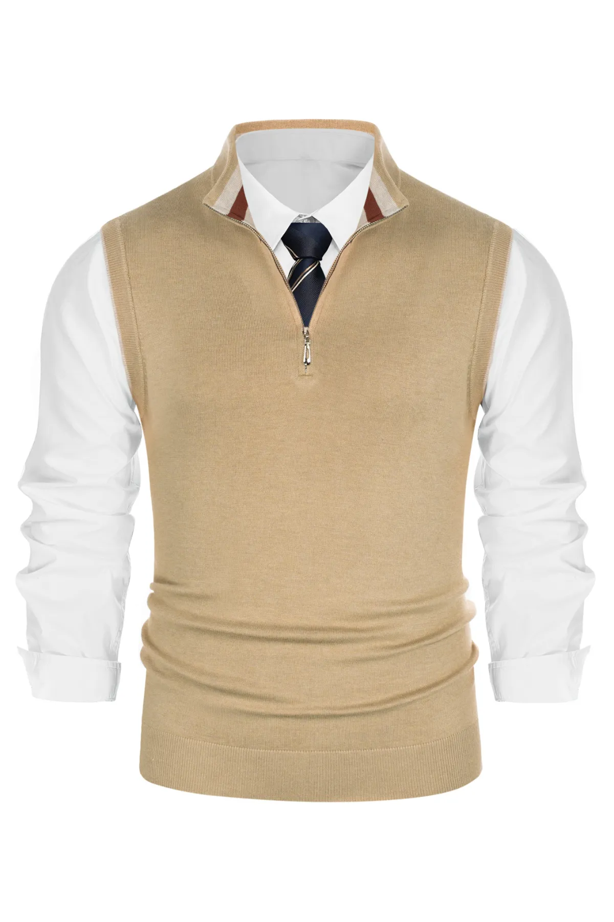 Men Stand Collar Sweater Vest Sleeveless Zip-up Neck Pullover Knitwear