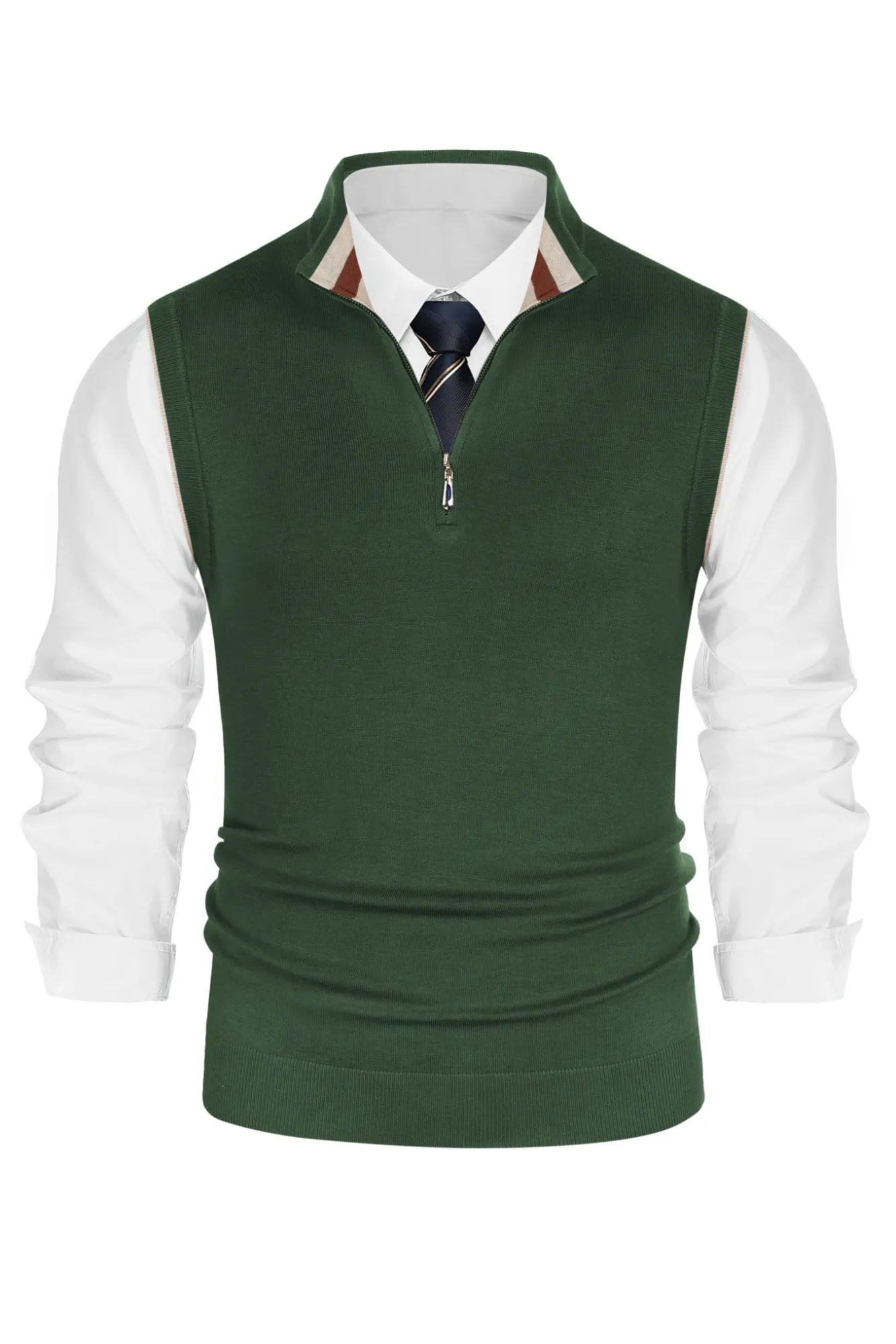 Men Stand Collar Sweater Vest Sleeveless Zip-up Neck Pullover Knitwear