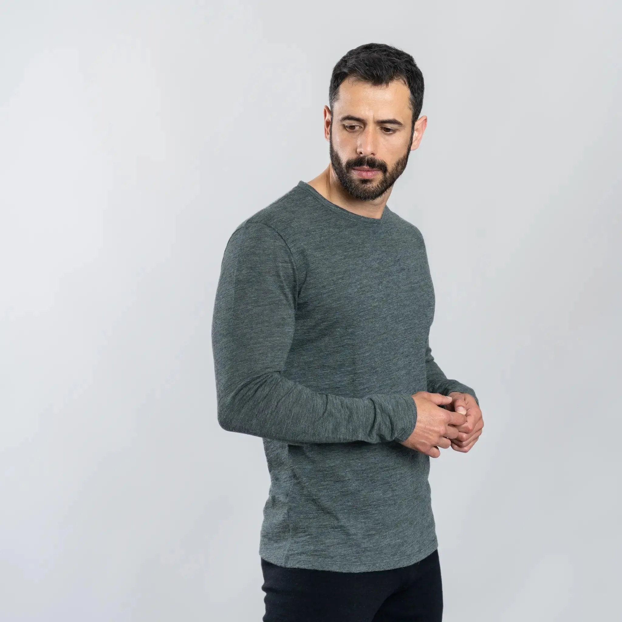 Men's Alpaca Wool Long Sleeve Shirt: 160 Ultralight