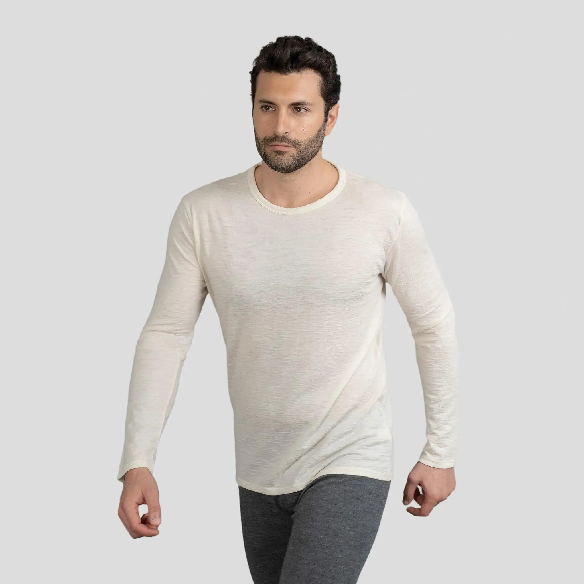 Men's Alpaca Wool Long Sleeve Shirt: 160 Ultralight