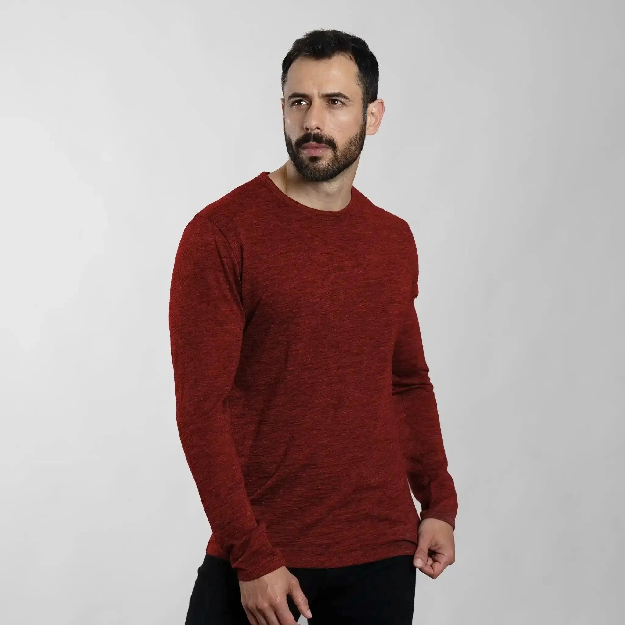 Men's Alpaca Wool Long Sleeve Shirt: 160 Ultralight