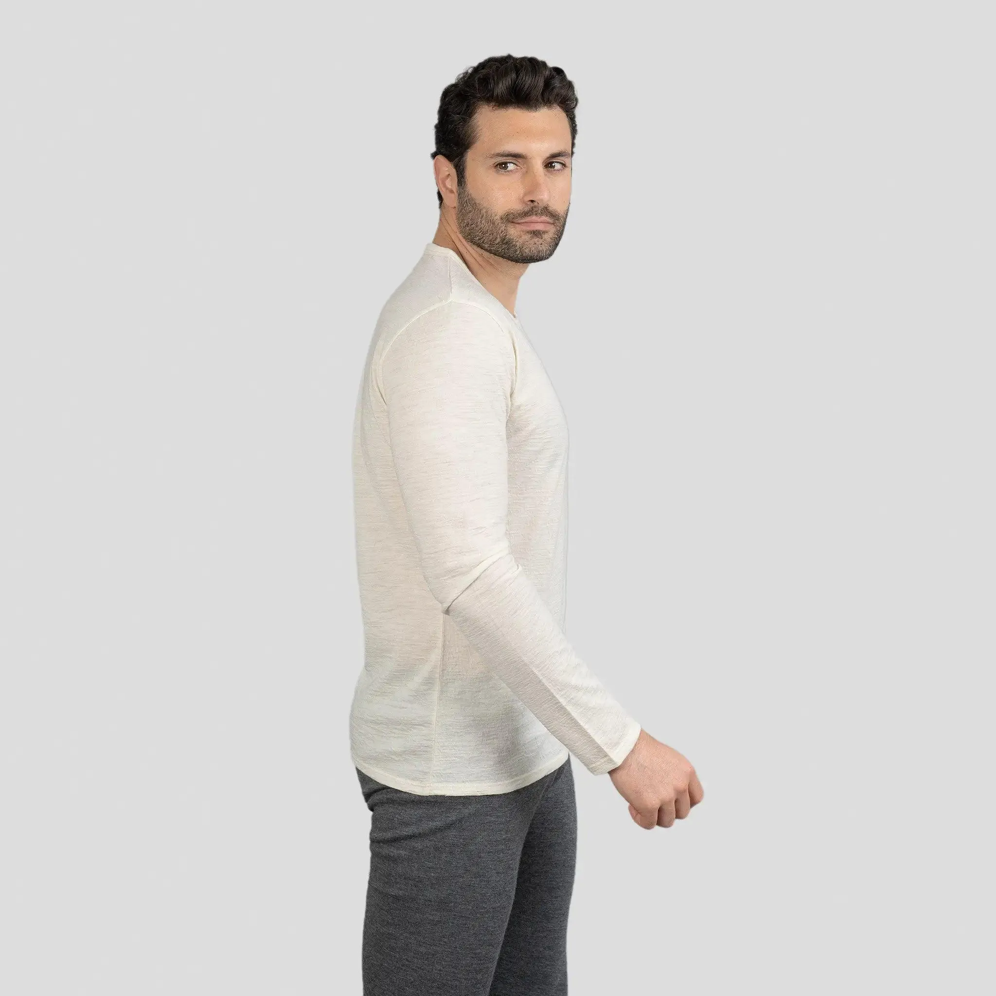 Men's Alpaca Wool Long Sleeve Shirt: 160 Ultralight