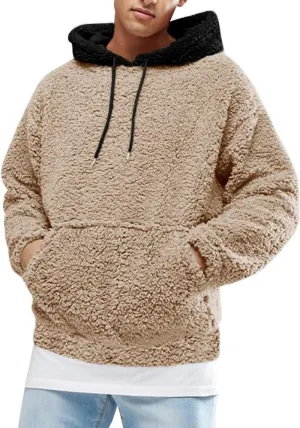 Men's Fuzzy Sherpa Pullover Hoodie w/ Front Pocket