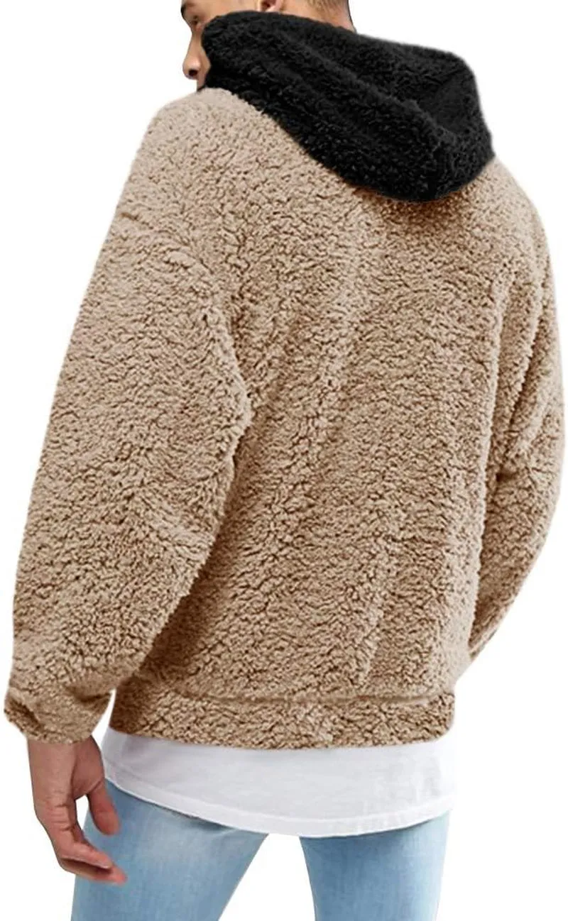 Men's Fuzzy Sherpa Pullover Hoodie w/ Front Pocket