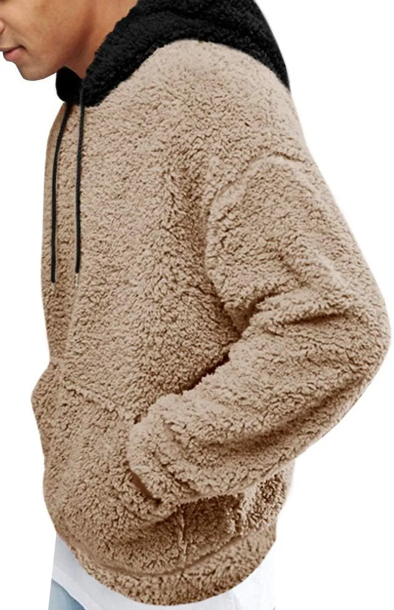 Men's Fuzzy Sherpa Pullover Hoodie w/ Front Pocket