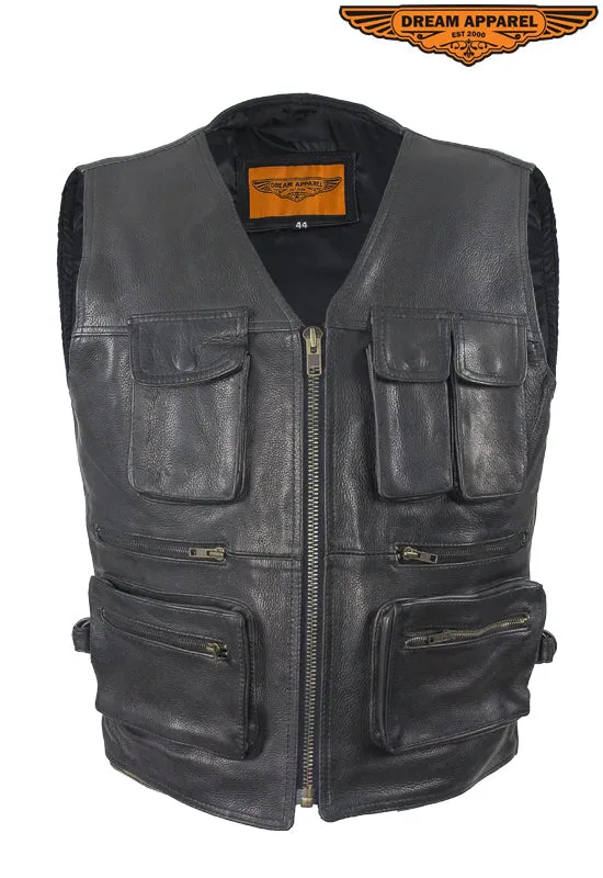 Mens Leather Cargo Vest