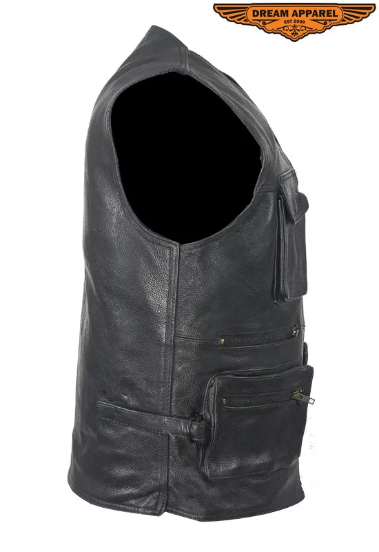 Mens Leather Cargo Vest