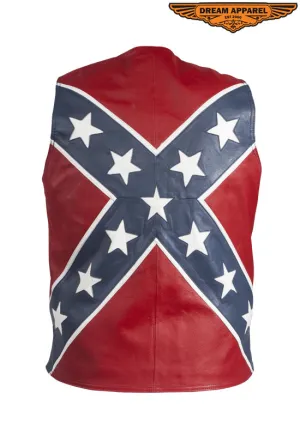 Mens Leather Vest With Rebel Flag