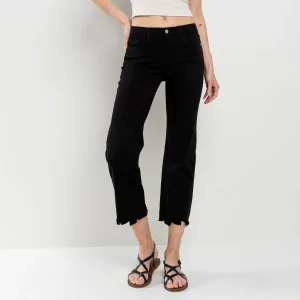 Mid Rise Straight Leg Distressed Hem Jeans