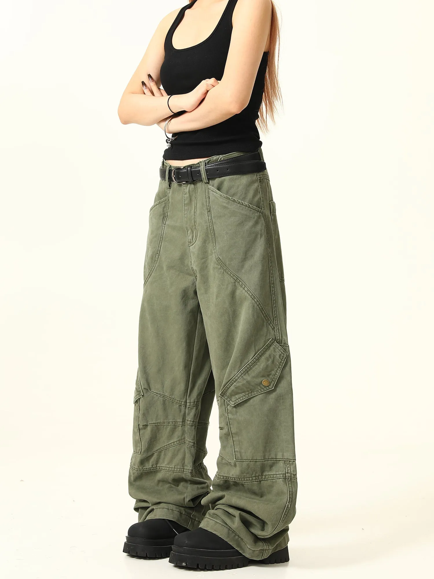 Military Cargo Wide Leg Pants