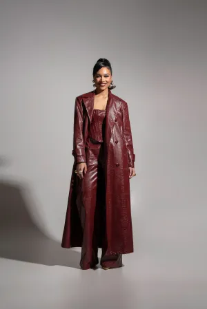 ONO Faux Leather Trench jacket in Burgundy