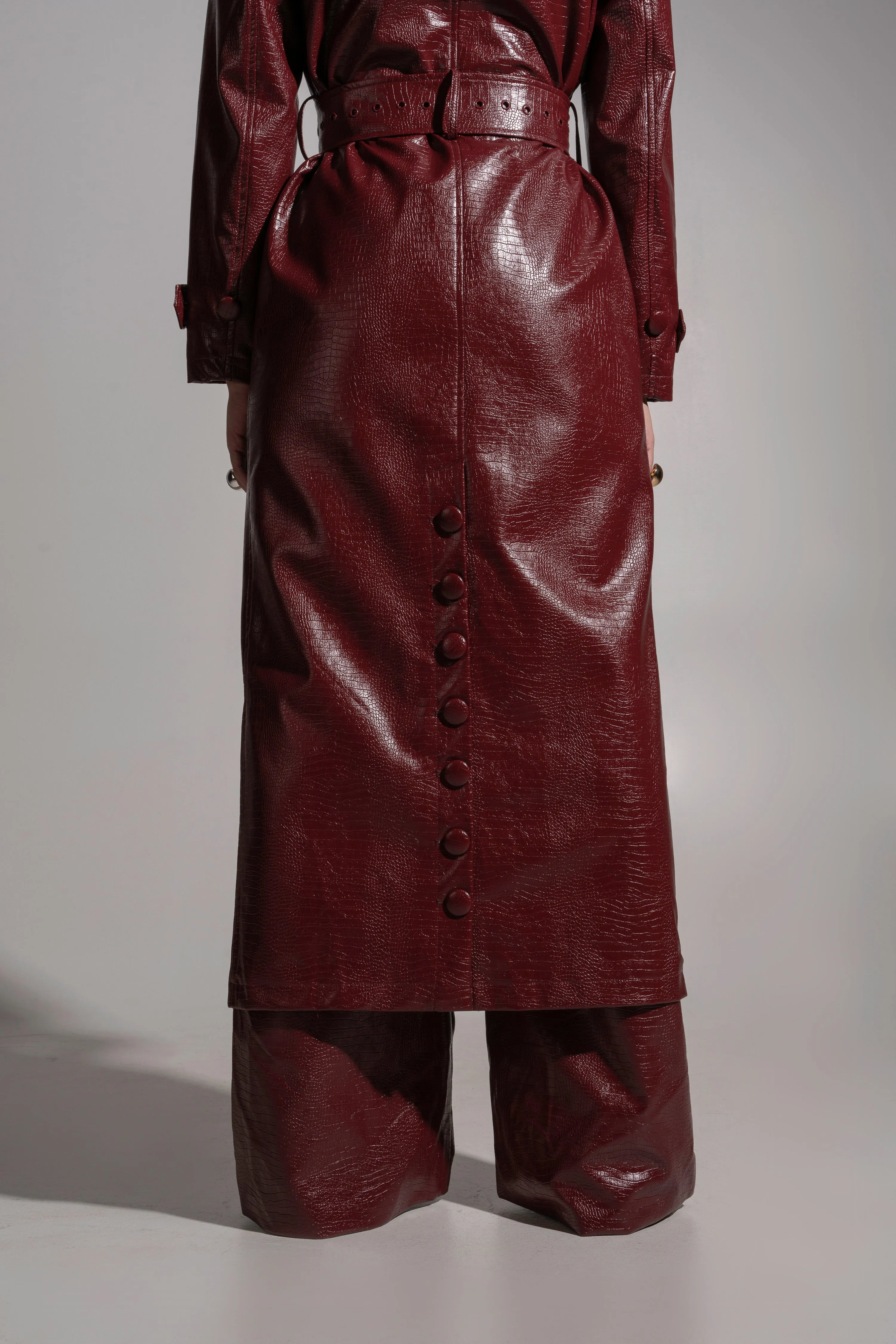 ONO Faux Leather Trench jacket in Burgundy