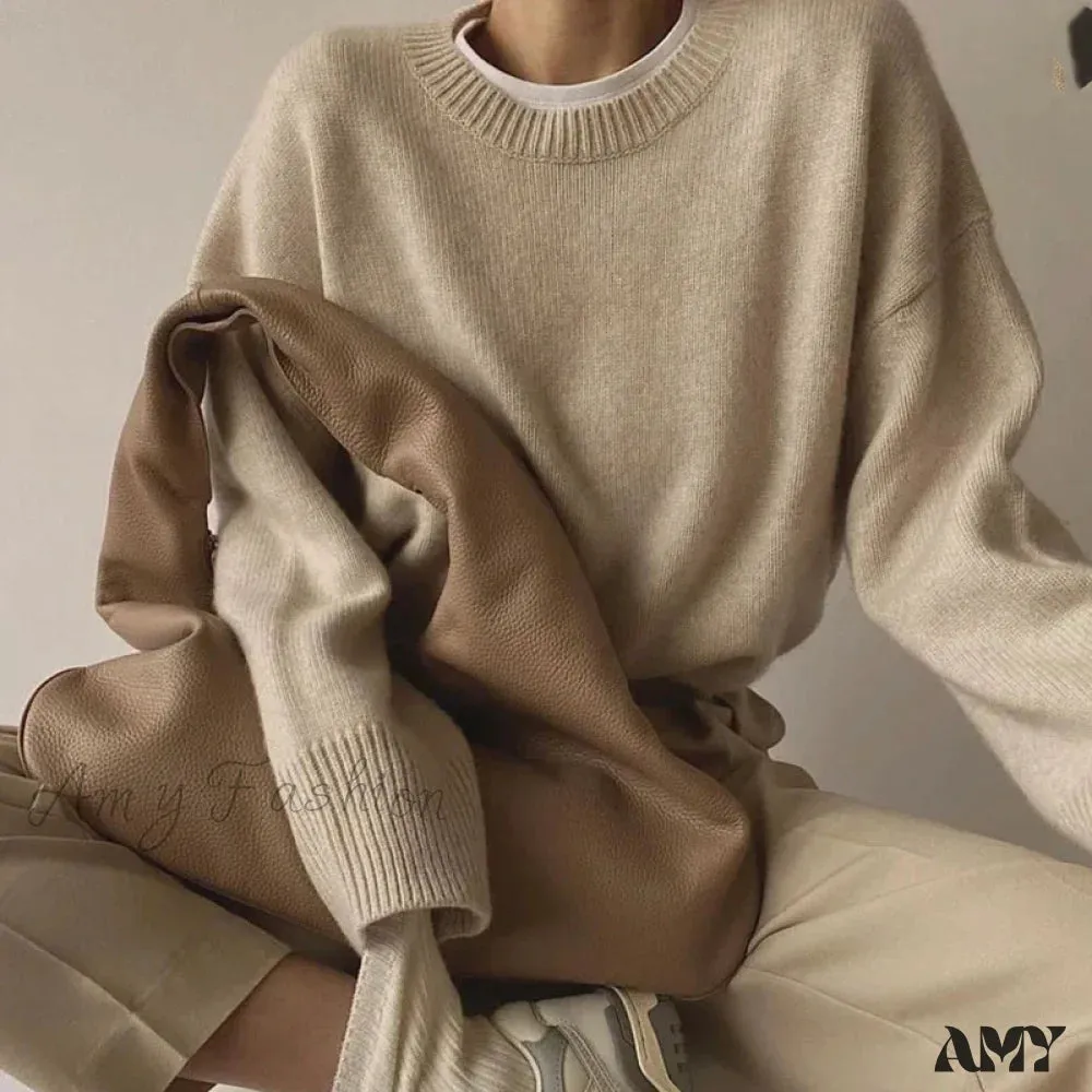 Oversized Cashmere Autumn Winter Women Fashion Basic Knitted Pullover Soft Loose Casual Sweater